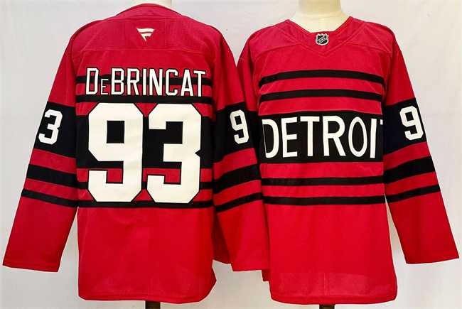 Mens Detroit Red Wings #93 Alex DeBrincat Red 2024-25 Reverse Retro Stitched Jersey